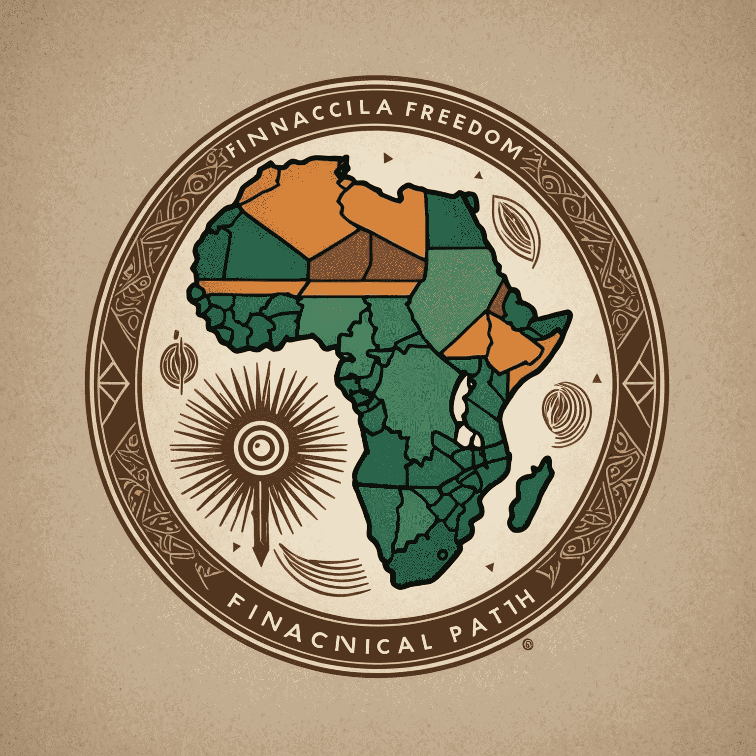 FinancialFreedomPath logo featuring an African-inspired design with earthy tones and geometric patterns