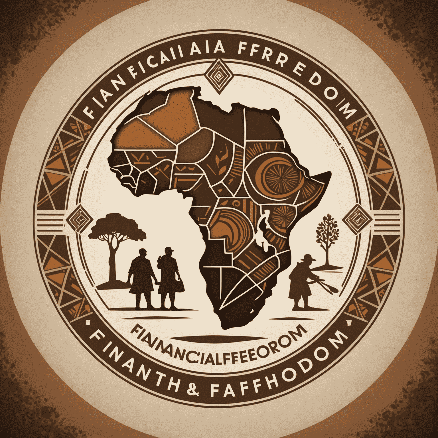 FinancialFreedomPath logo featuring an African-inspired design with earthy tones and geometric patterns