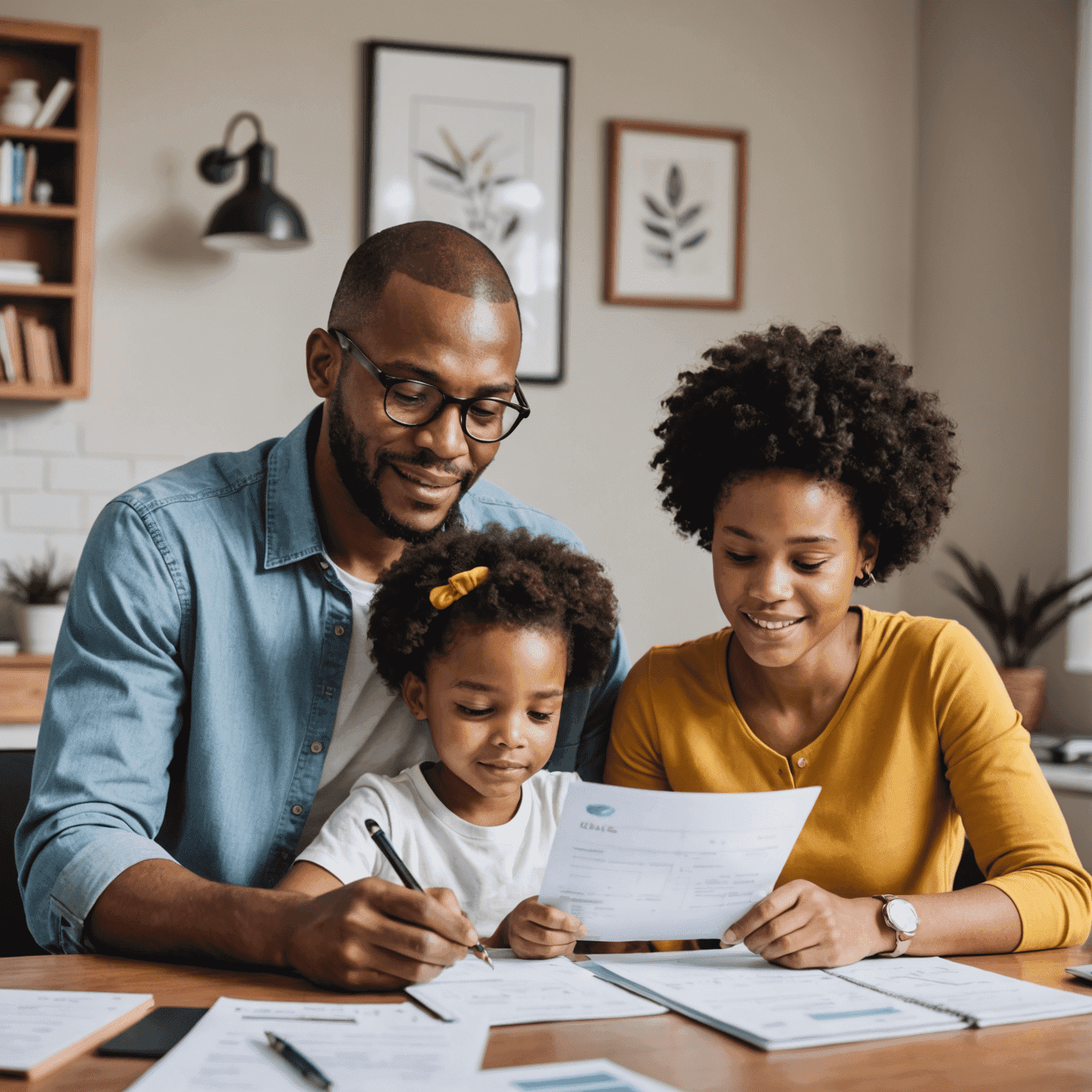 A South African family reviewing credit reports and financial documents together, symbolizing the journey of credit repair