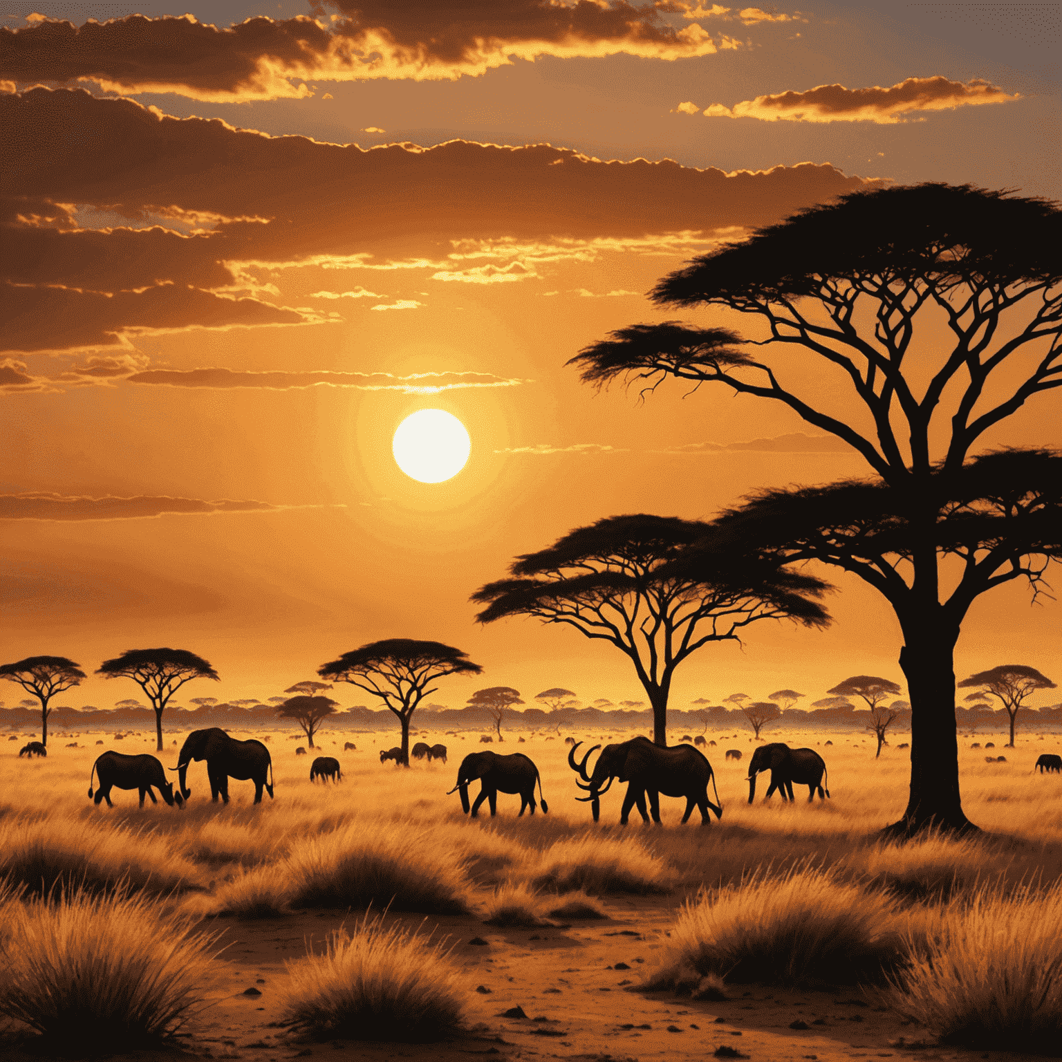 A serene African sunset over a savanna, symbolizing the peace and freedom that comes with financial stability