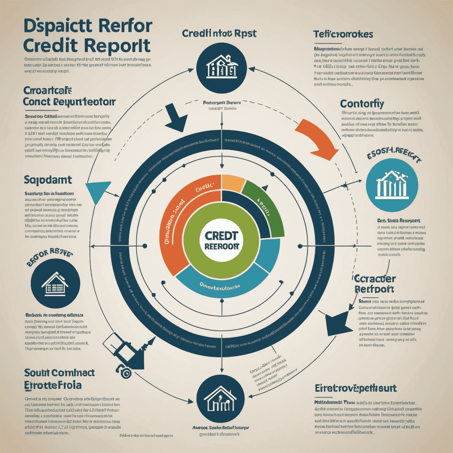 A diagram showing the process of disputing credit report errors in South Africa, with arrows pointing from 'Identify Error' to 'Contact Bureau' to 'Resolution'