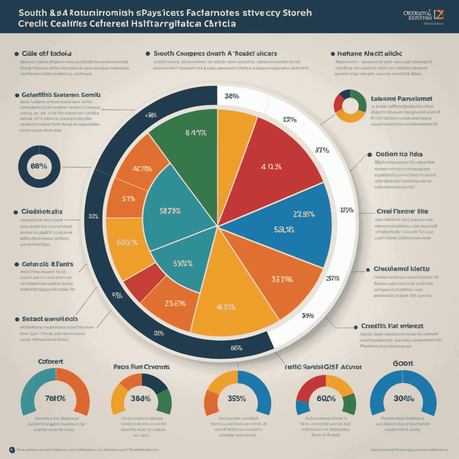 A pie chart showing the relative importance of different factors affecting creditworthiness in South Africa, with segments for payment history, credit utilization, length of history, types of credit, and recent applications