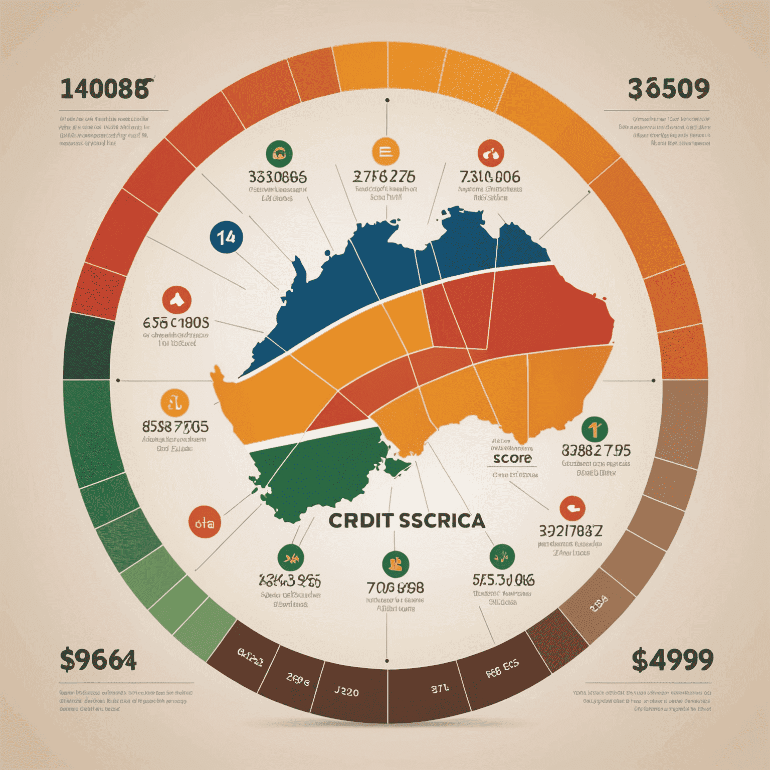 A graph showing the range of credit scores in South Africa, with African-inspired design elements and warm colors representing different score ranges